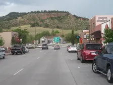 Main Street in Lyons looking west toward the sandstone hogback